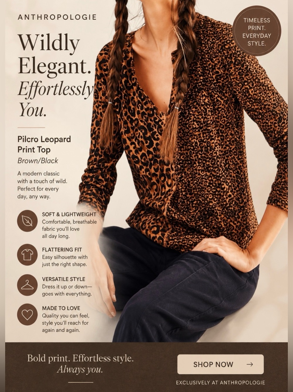 Anthropologie Pilcro Leopard Print Top - Brown/Black